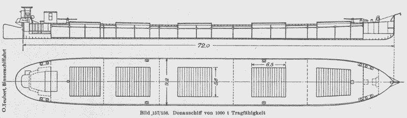Donauschiff - 1000 t (Lngsri / schets / elevation)
